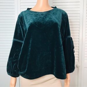 KARL LAGERFELD Dark Green Velour Long Sleeve Top Size Extra Large